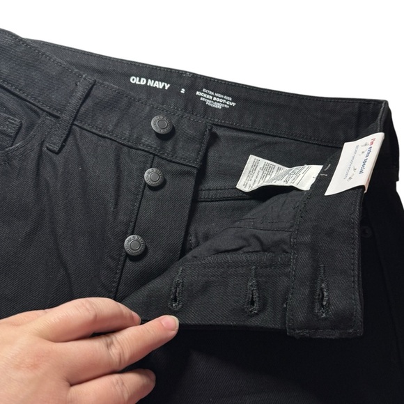 NWT Old Navy Extra High Rise Kicker Boot Cut buttonfly black jeans women’s sz 2 - Picture 6 of 14